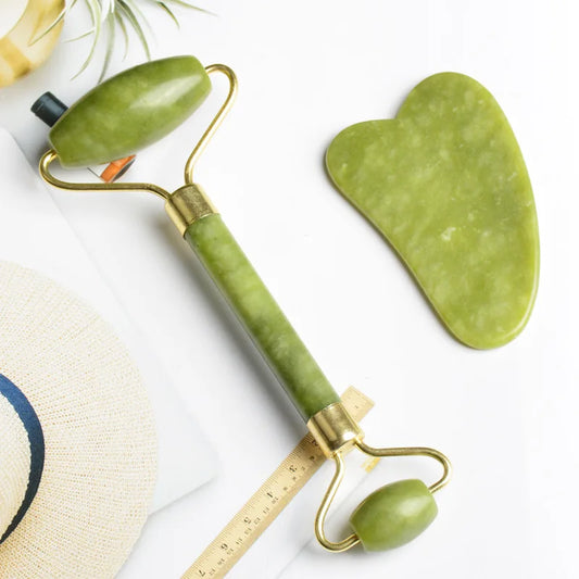 GlowPro™ Jade Roller & Gua Sha Set – Natural Facial Massage Tool for Anti-Aging, Radiant Skin, and Puffiness Relief (Ships from California)
